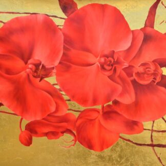 Red Bloom on Gold