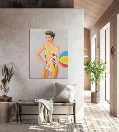 Woman in Yellow and Pink Bathing Suit - Image 2