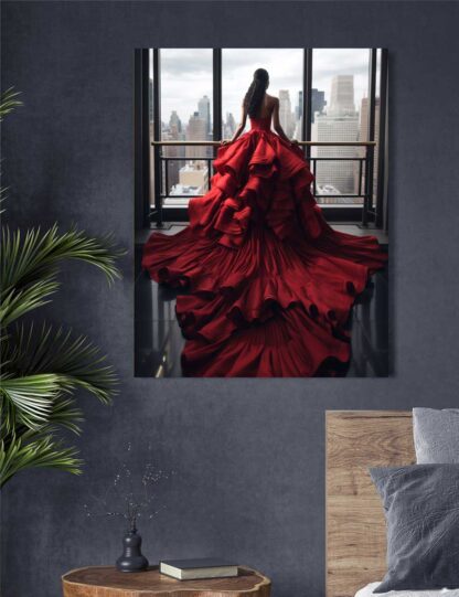Woman in Red Dress in City Window - Image 2