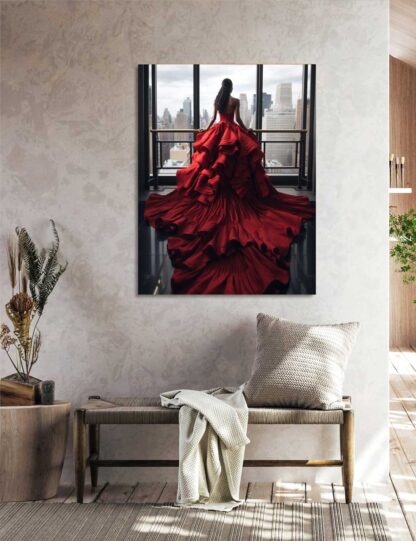 Woman in Red Dress in City Window - Image 3