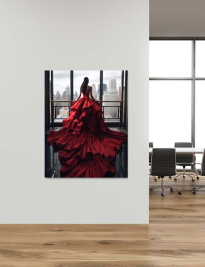 Woman in Red Dress in City Window - Image 4