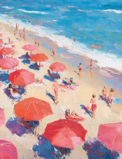 Red Umbrellas Beach Giclee