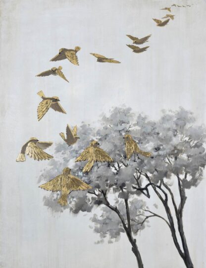 Gold Leaf Birds with Tree Giclee