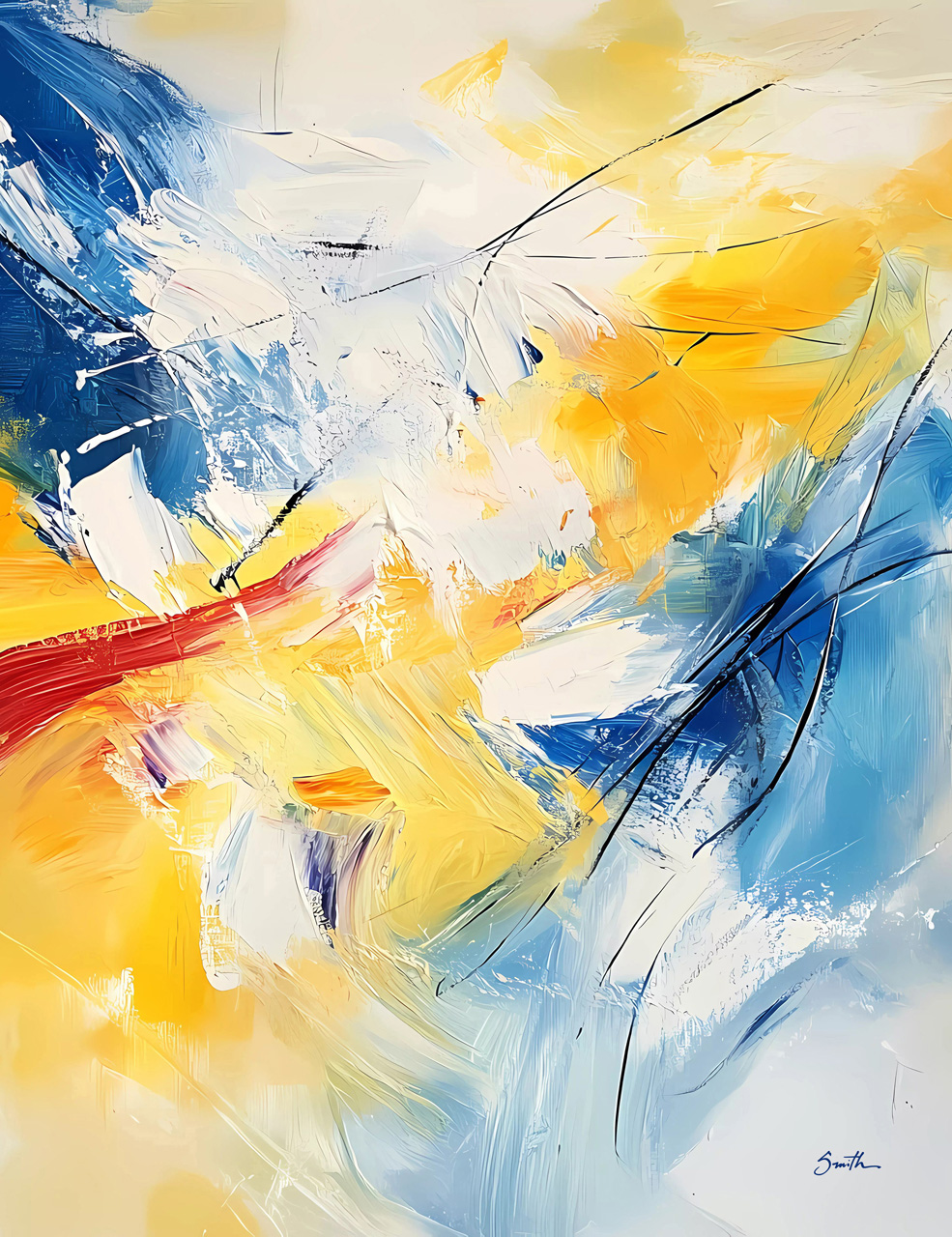 New Yellow Red Blue and White Abstract Giclee 48×60