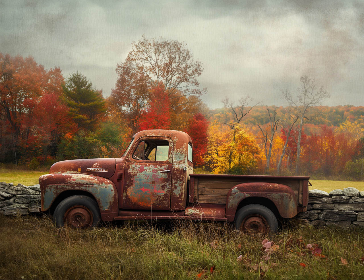 Red Truck on a Farm Giclee