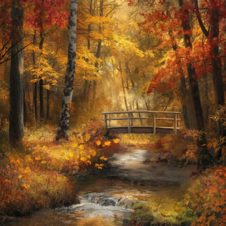 River Bridge in an Autumn Forest Giclee