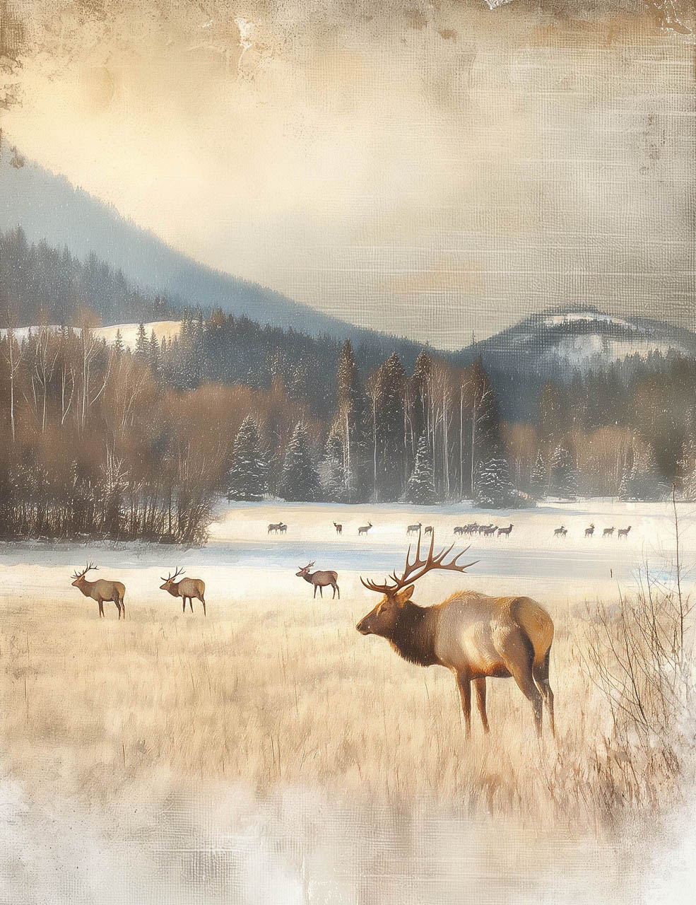 Deer in the Mountains Giclee