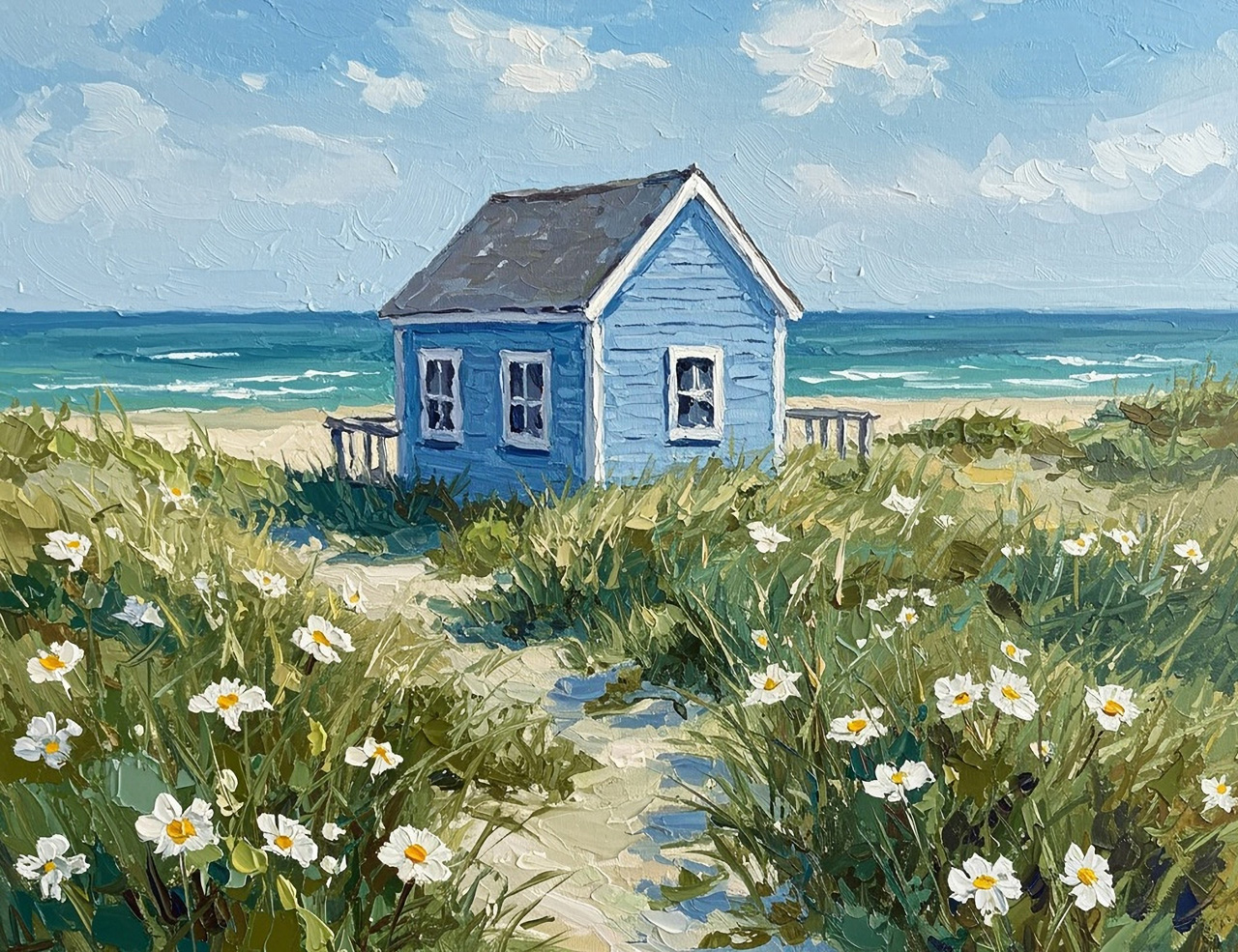 Small Blue Beach House Giclee