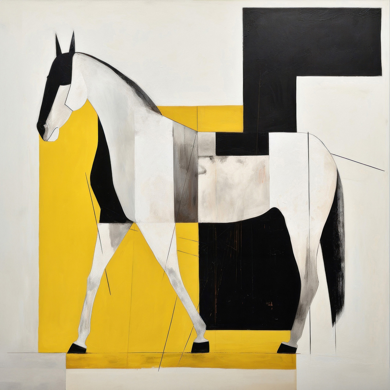 Yellow and Black Geometric Horse Giclee