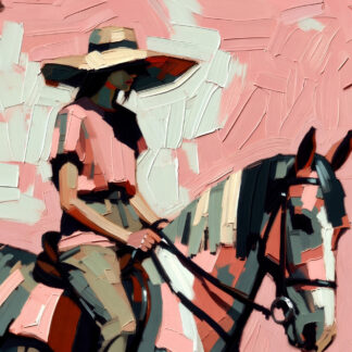 Abstract Pink and Gray Woman on Horse