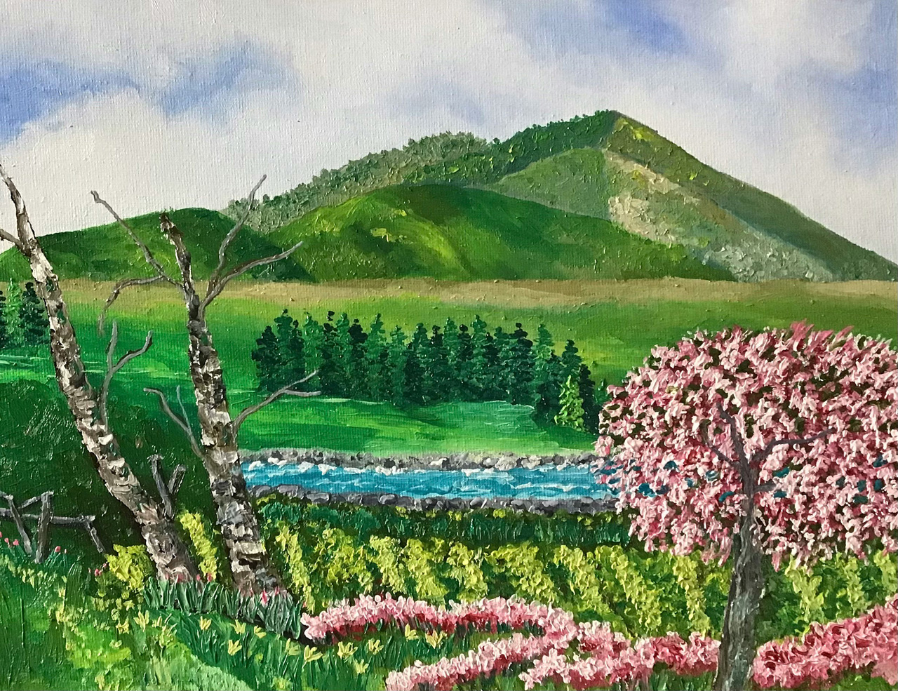Green Field with Mountain Giclee