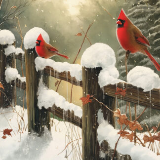 Red Cardinals on a Snow Capped Fence Giclee