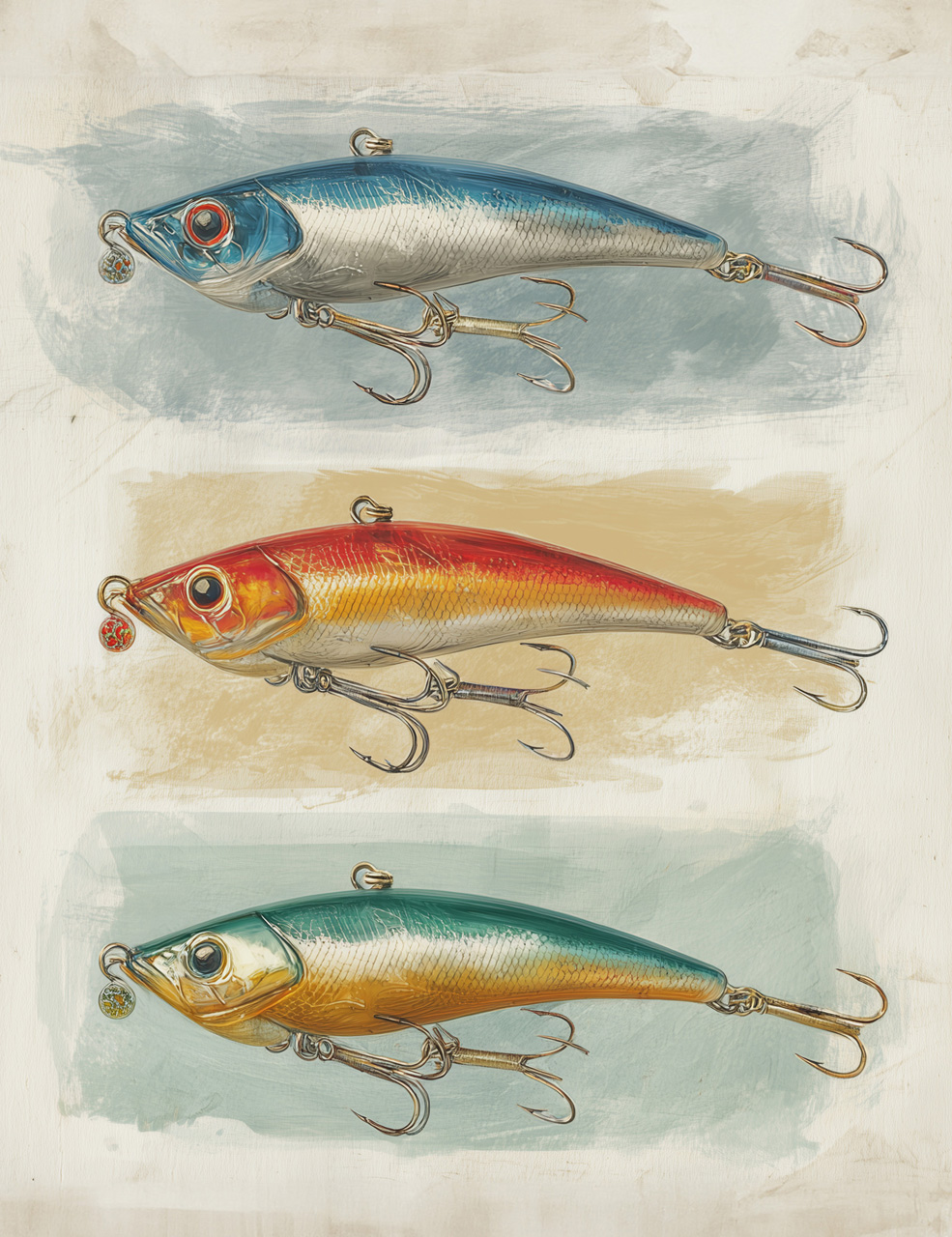 Three Hooked Fish Giclee