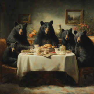 Family of Four Bears at Dinner Giclee