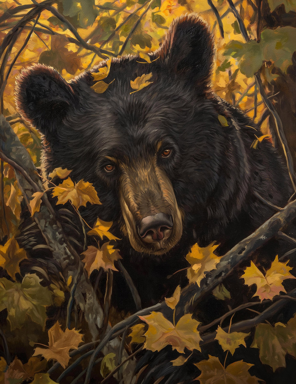 Bear In an Autumn Leaves Forest Giclee