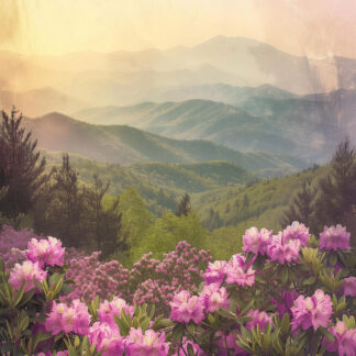Mountain Field of Pink Flowers Giclee