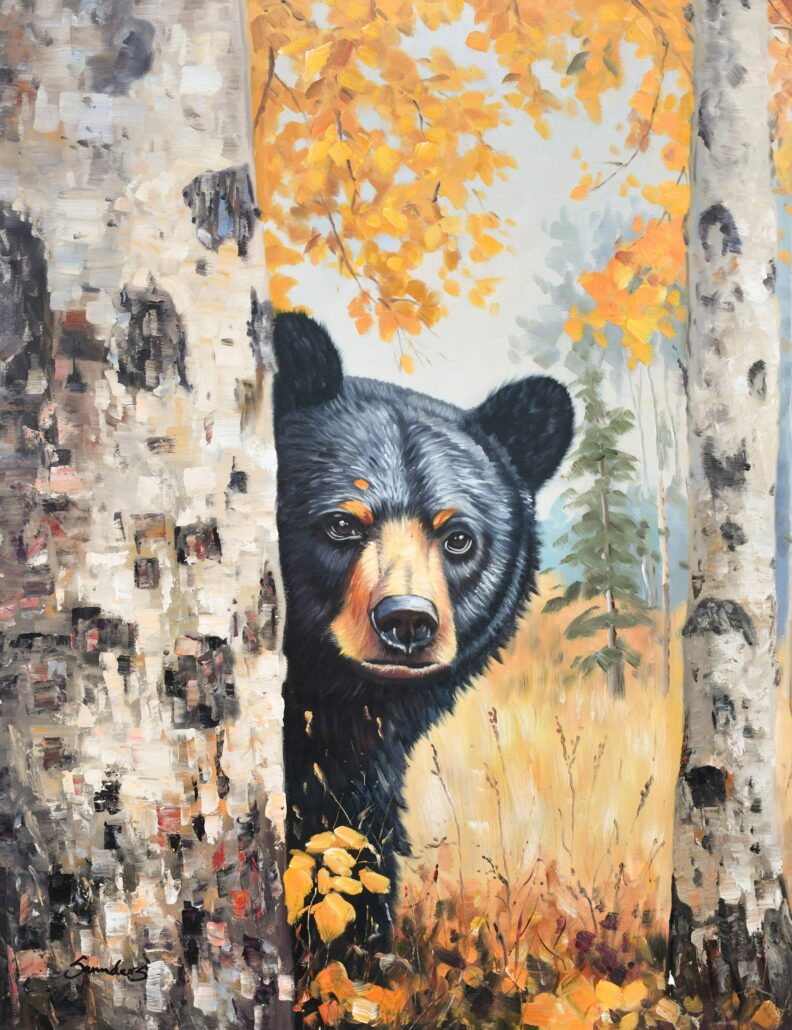 Bear Behind Autumn Forest Tree