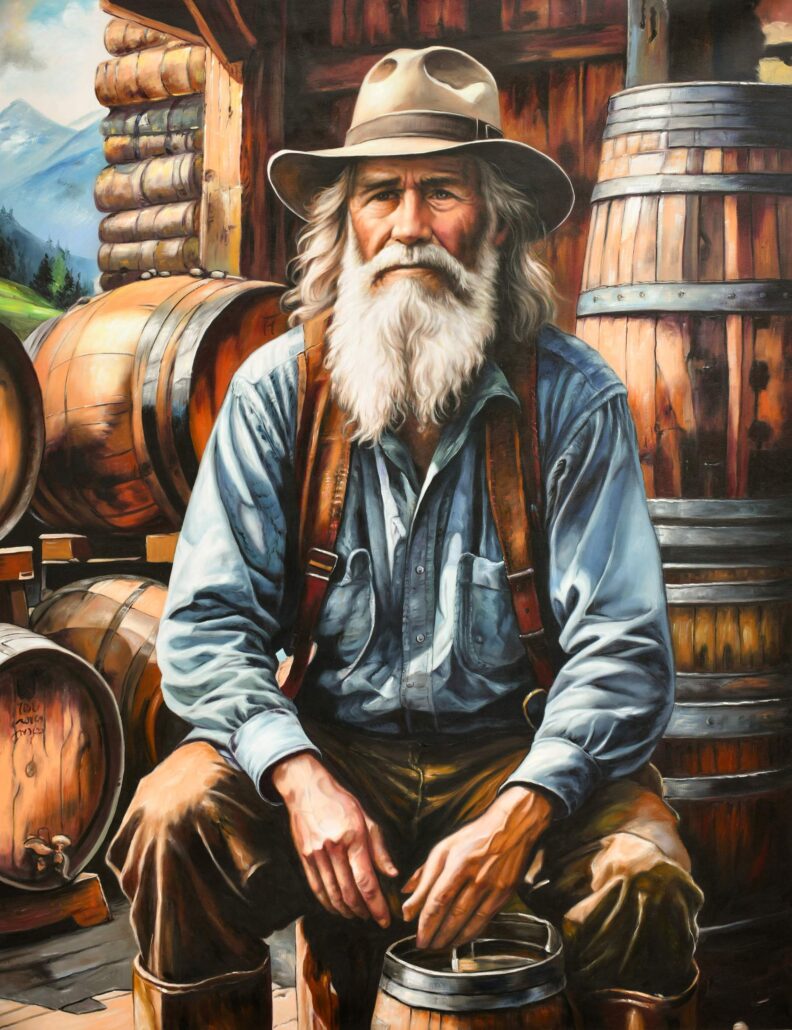 Man Sitting on Whiskey Barrels