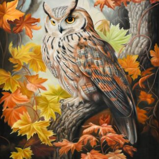 Owl in Autumn Leaves