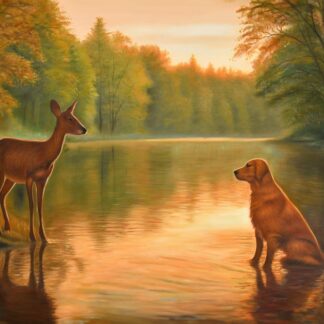 Doe and Dog on the Lake