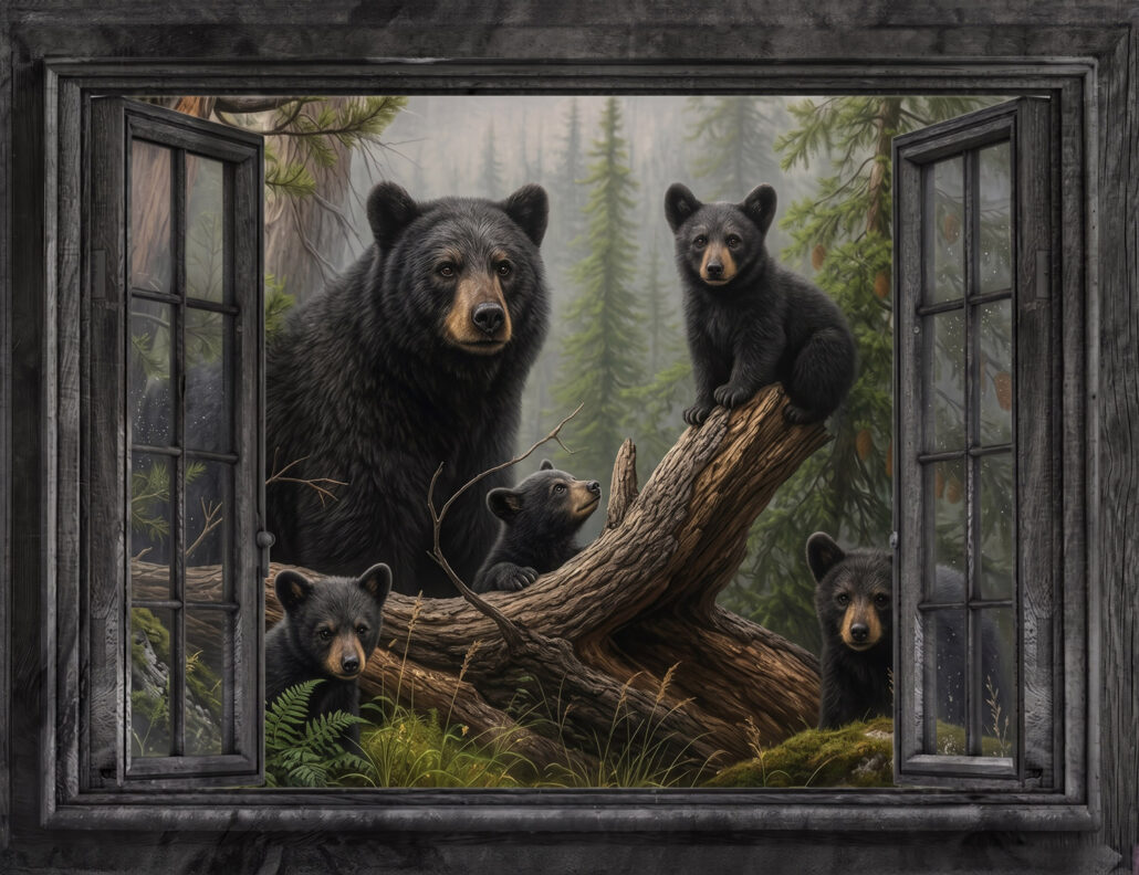 Black Bear Family at the Window