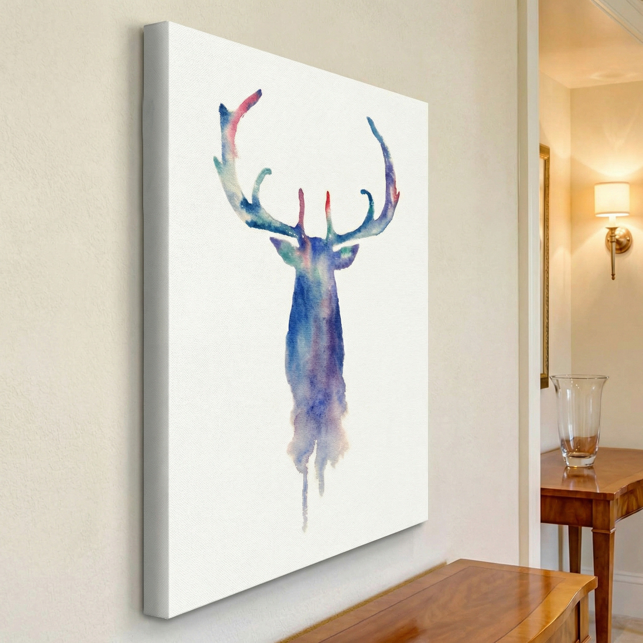 Watercolor Deer shown in a room
