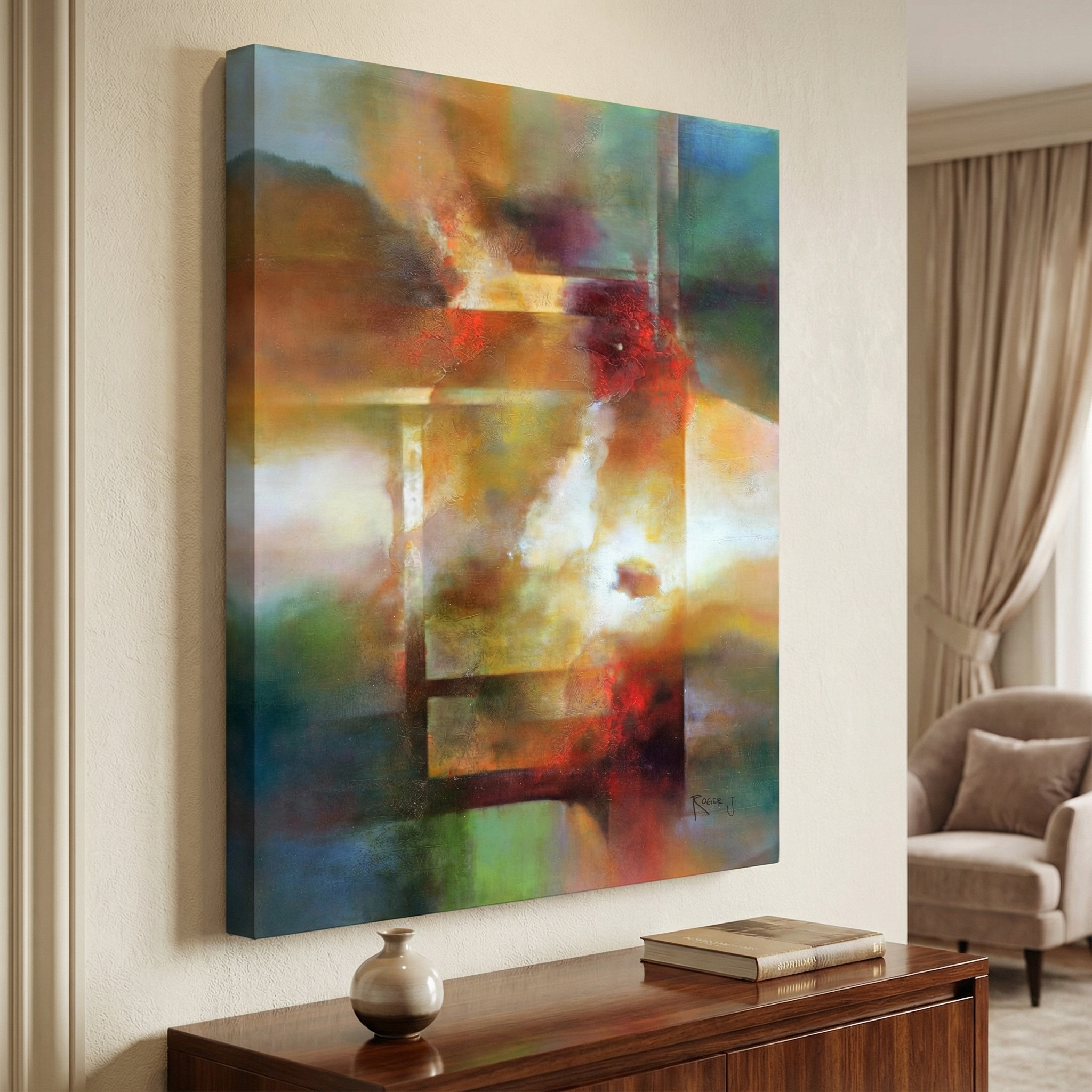 Colorful Geometric Motion Abstract shown in a room