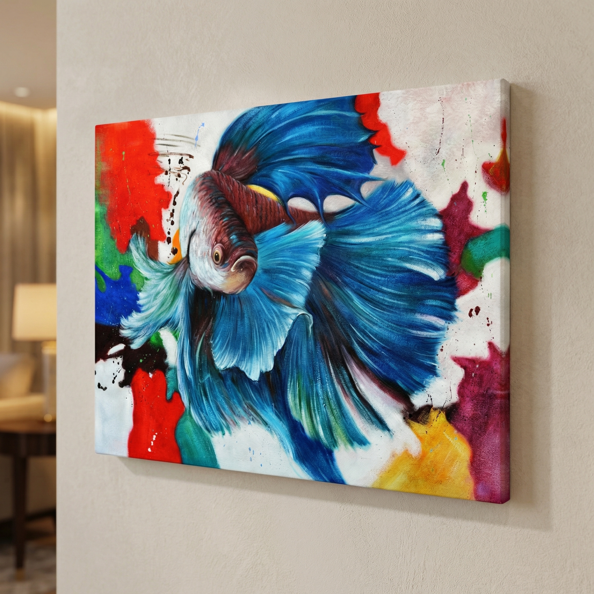 Fish Color Background shown in a room