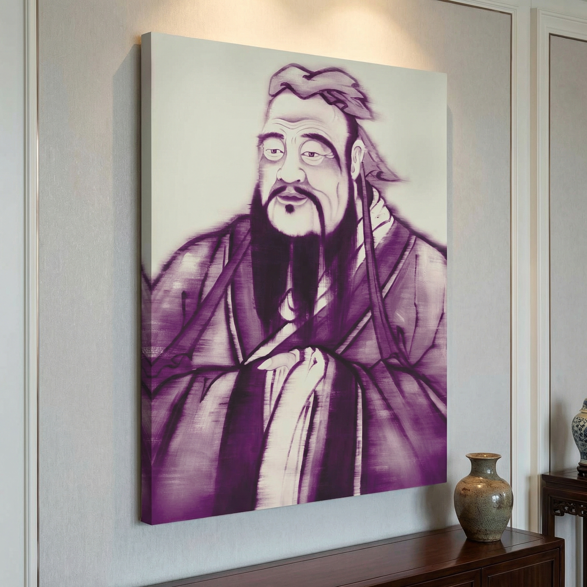 Monochrome Ancient Emperor Portrait shown in a room