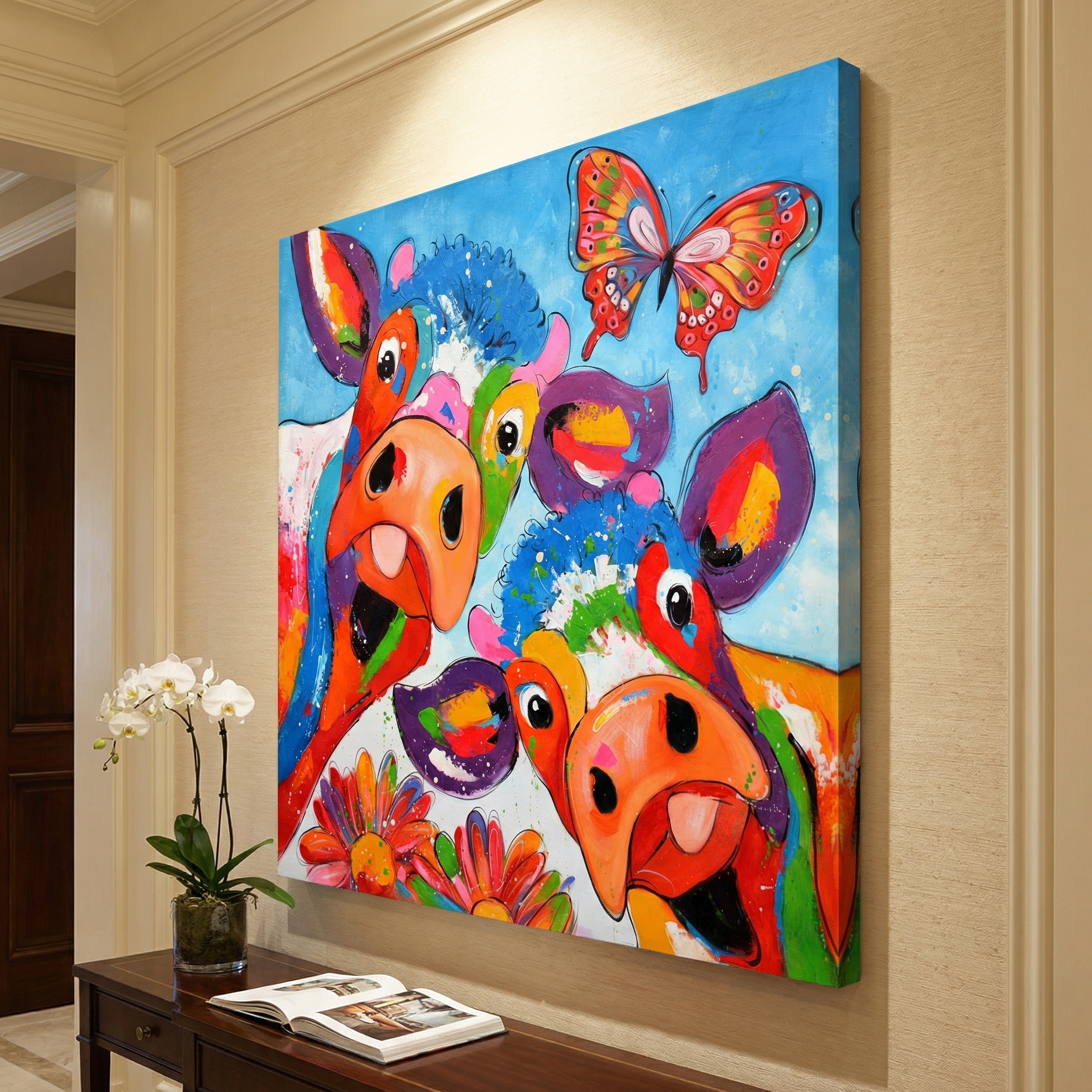 Color Cows shown in a room