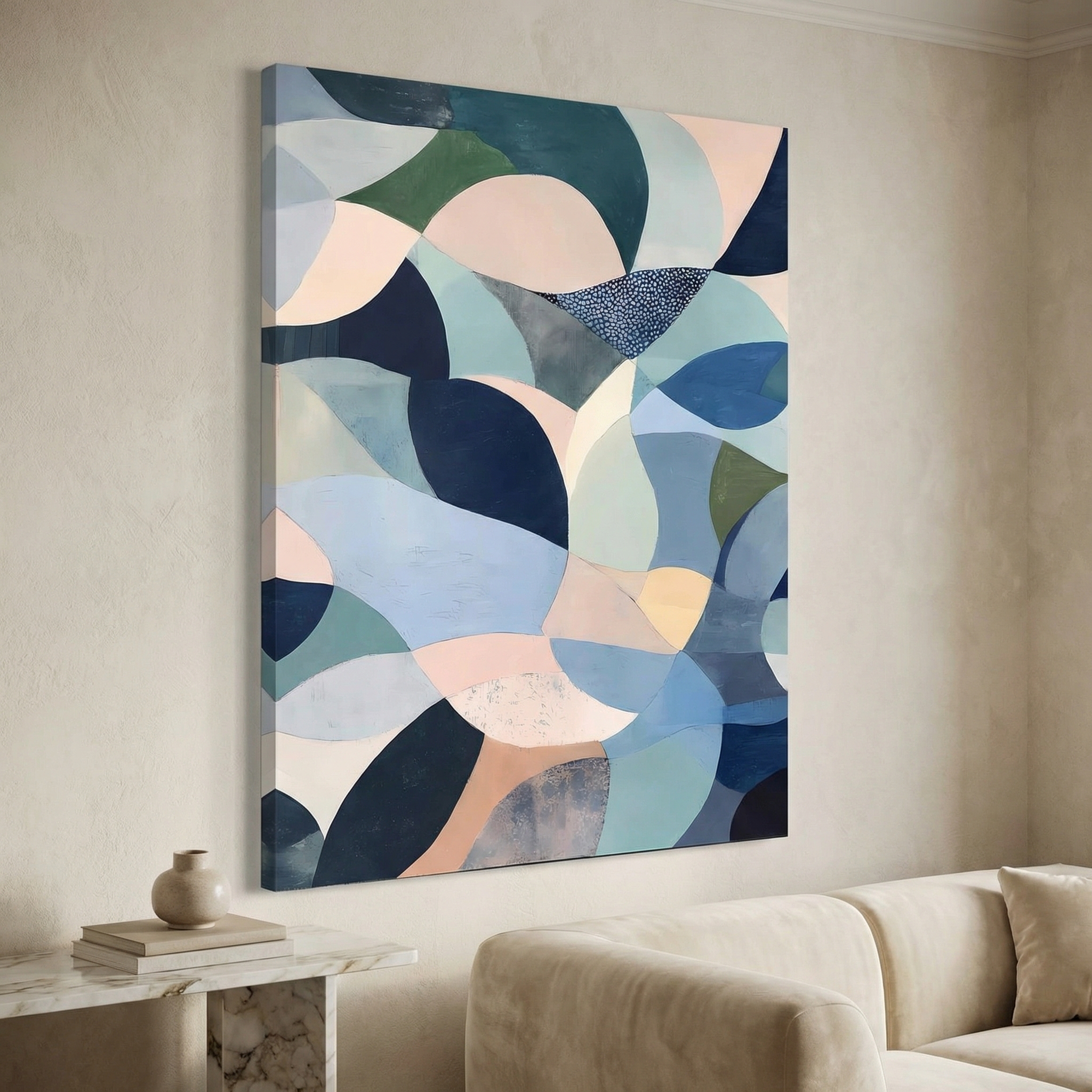 Muted Organic Shapes Abstract shown in a room