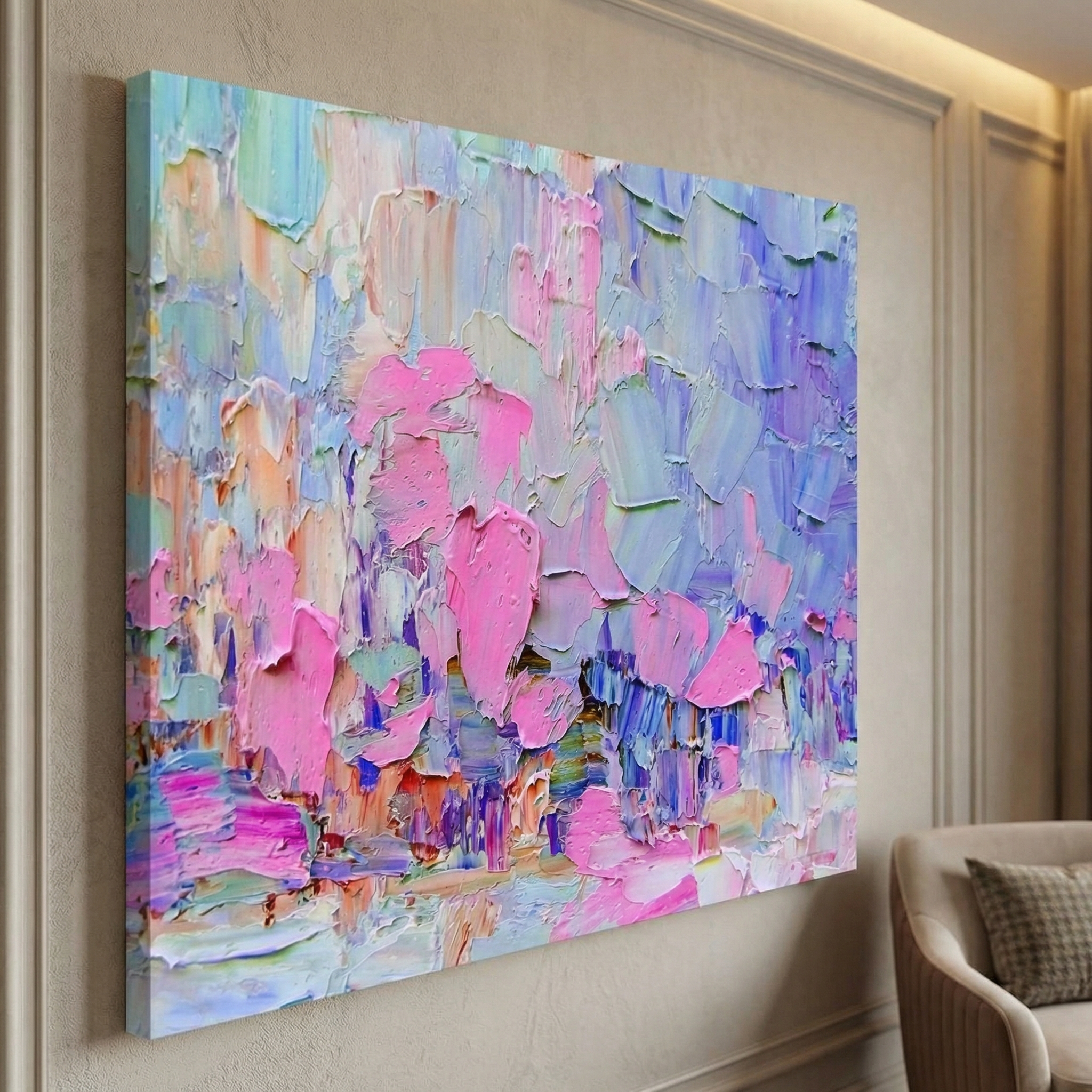 Pastel Colored Abstract shown in a room