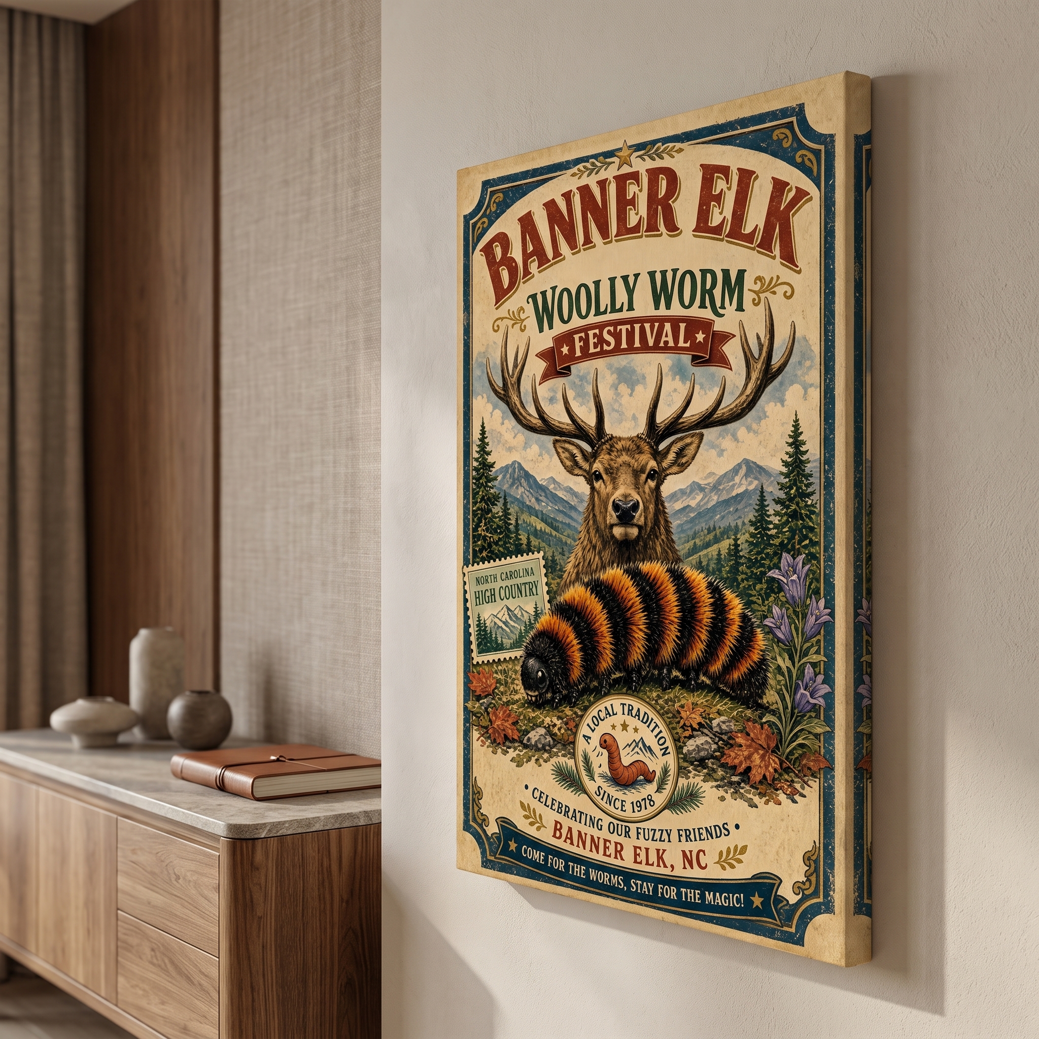 Banner Elk Woolly Worm Festival shown in a room